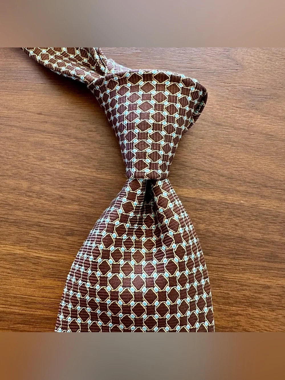Luigi Borrelli Men's Brown Geometric Print Hand Made Silk Tie